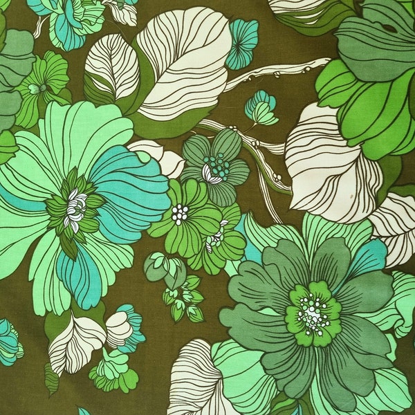 Vintage Fabric | 70s Fabric | New Unused | FStorys of London | Retro| Home Decor | Green White | Flower Power | Stunning|  Upholstery | Long