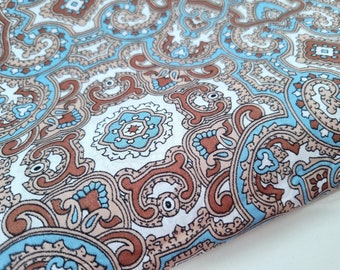 Vintage Fabric | 70s Fabric | New Unused Retro | Midcentury | Blue Brown | Geometric Paisley | Boho | Hippy Chic |