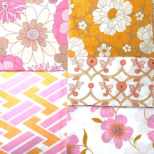 Vintage Fabric Bundle, 70s Fabric, 5 Vintage Fat Quarters, Orange Floral Fabric, Retro Fabric, Midcentury Fabric, Floral Fabric