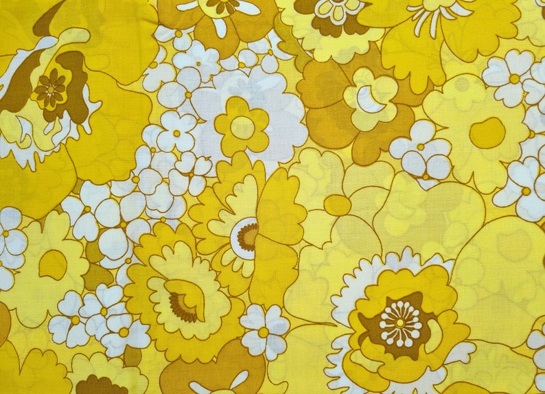 Vintage Fabric 70s Fabric New Unused Midcentury Dorma Retro Flower Power Boho Hippy Chic Kitsch Mustard Yellow Tan image 6