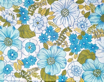 Vintage Fabric | 70s Fabric |New Unused|  Retro | Flower Power |Boho | Kitsch | Midcentury | Blue Turquoise Green  | Home Decor | Horrockses