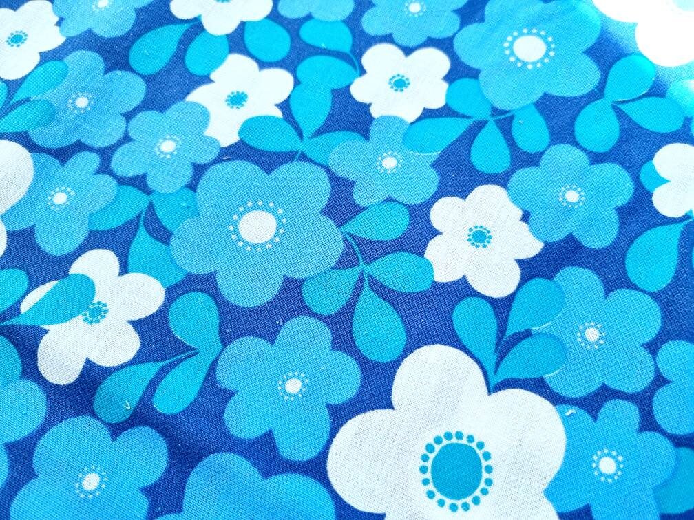Vintage Fabric | 70s Fabric | New Unused| Midcentury| Blue
