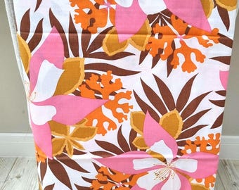 70s Fabric: unused vintage fabric Pink, Orange, Brown Flower Power - By the Half Metre