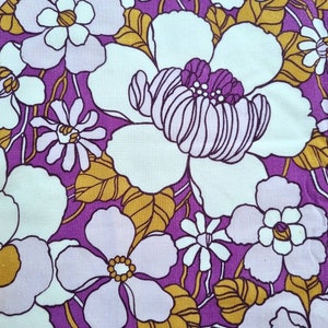 Vintage Fabric | 70s Fabric | New Unused | Retro | Midcentury|  Funky| Vibrant | Purple Brown |Flower Power |Boho | Delaware| Home Decor|