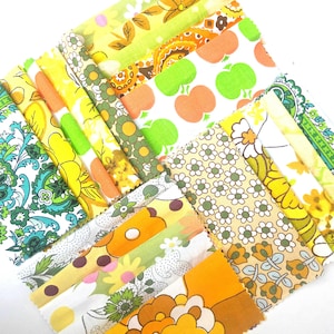 Vintage 70s Fabric Squares: 20 6 inch precut squares for Patchwork, Quilting, Scrapbooking