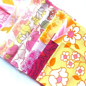 70s Fabric Bundle: 100g Small Vintage Fabric Pieces/scrap for Patchwork, Crafts and Slow Stitching.