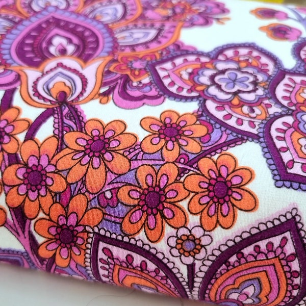Vintage Fabric | 70s Fabric | 60s | New Unused | Midcentury| Kingsley A Bevis | Retro | Flower Power | Purple Pink Orange| Cotton Sateen