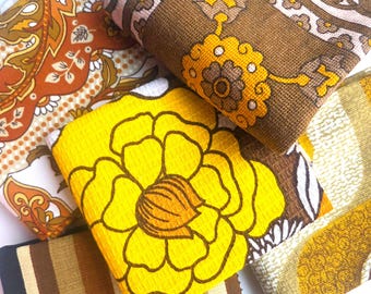 70s Fabric Bundle: 5x Vintage Fabric Fat Quarters, upholstery weight.