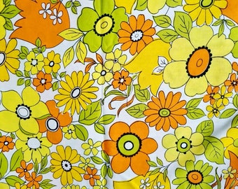 Vintage Fabric | 70s Fabric | New Unused | Vibrant | Yellow Green Orange |Retro | Flower Power| Midcentury | Wabasso Canada | Home Decor