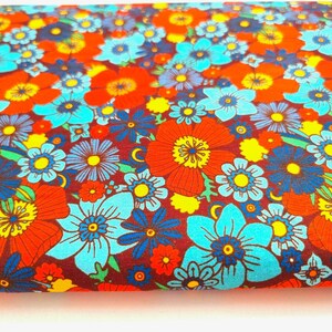 Retro Fabric, Vintage Style Fabric, Floral Fabric, Cotton Fabric, Orange Blue Green Flowers,Daisy Fabric, Mary Quant Style Wide Width 150cm