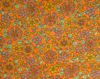 Vintage Fabric | 70s Fabric | New Unused |Mary Quant Style | Retro| Home Decor  |Pumpkin Orange Green Mustard | 90x60cm