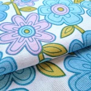 Vintage Fabric | 70s Fabric |  Retro | Home Decor | Blue Turquoise Green Purple | Flower Power | Boho| Curtain Fabric | Mary Quant Style