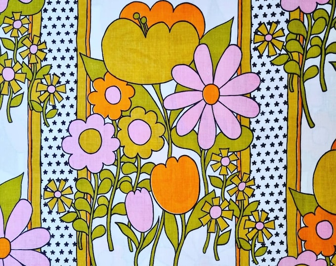 Vintage Fabric 70s Fabric New Unused Cotton Orange Pink Green Retro