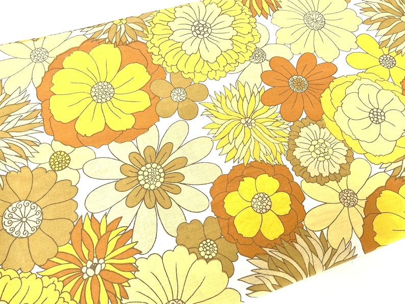 70s Fabric: Excellent Preloved-condition Vintage Fabric by St Michael in Mustard Yellow and Brown image 1
