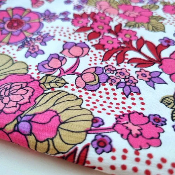 tissu vintage | Tissu des années 70 | années 60 | Nouveau inutilisé | Coton | Rose Violet| Rétro | Pouvoir des fleurs | Boho | Marguerite de style Mary Quant| Milieu du siècle