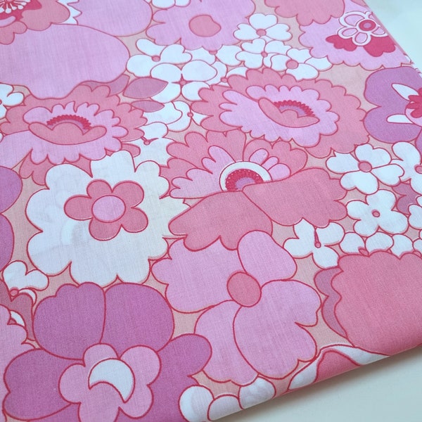 Vintage Fabric | 70s Fabric| New Unused |  Vintage Dorma | Retro | Flower Power | Boho | Midcentury| Pink Purple  | Home Decor