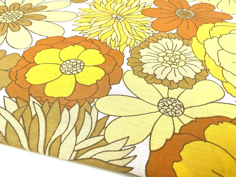 70s Fabric: Excellent Preloved-condition Vintage Fabric by St Michael in Mustard Yellow and Brown image 8
