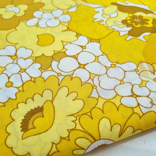 Vintage Fabric | 70s Fabric | New Unused | Midcentury | Dorma | Retro | Flower Power | Boho | Hippy Chic | Kitsch | Mustard Yellow Tan|