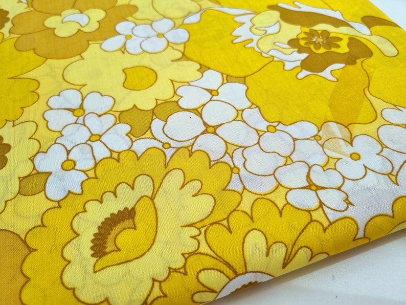 Vintage Fabric 70s Fabric New Unused Midcentury Dorma Retro Flower Power Boho Hippy Chic Kitsch Mustard Yellow Tan image 1