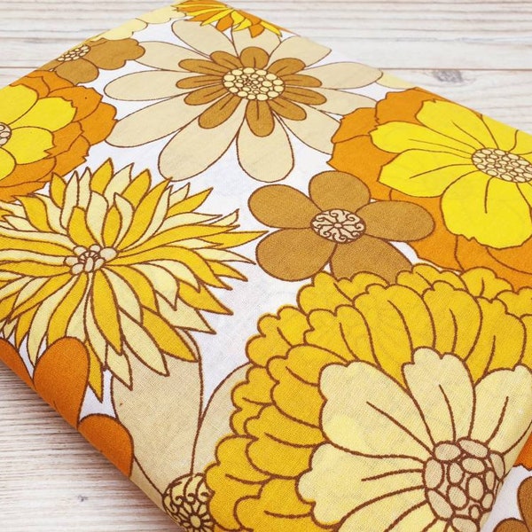 Vintage Fabric | 1970s Fabric | Retro Fabric |Midcentury| Funky Fabric | New Unused | Mustard Yellow Brown |Flower Power |Boho | St Michael