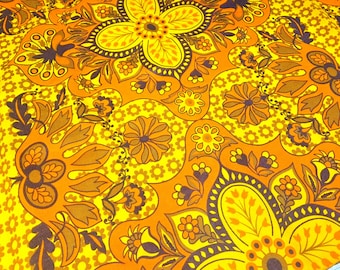 70s Fabric: New Unused Vintage Fabric, Mary Quant Style Orange Flower Power,Upholstery Weight
