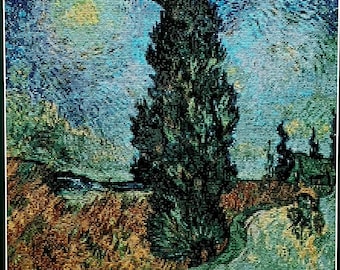 Kompletter Kreuzstich Van Gogh Straße mit Zypresse und Stern
