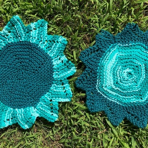 Handknit Cotton Pair-Washcloths, Dishcloths, Coasters, Table Runners, Doilies, Crystal Grid Cloth
