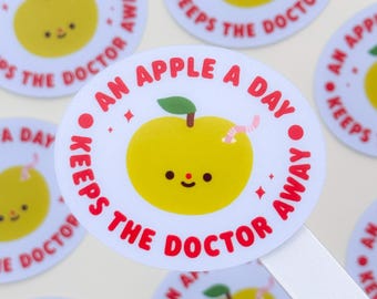 Cute Apple "An Apple A Day, Keeps The Doctor Away" – Matte Vinyl Waterproof Sticker