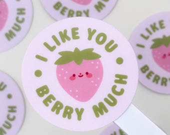 Cute Strawberry "I Like You Berry Much" – Matte Vinyl Waterproof Sticker