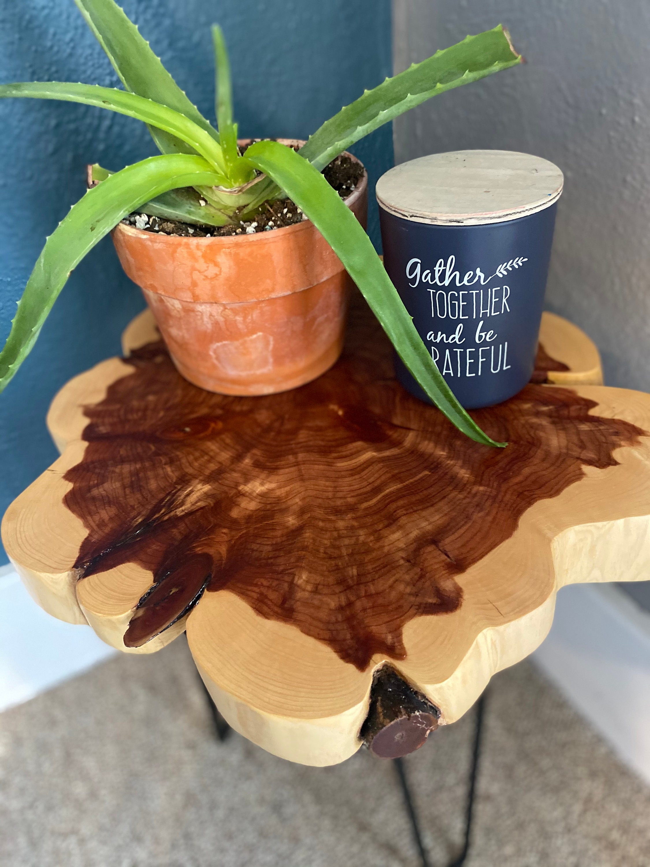 Red Cedar End Table/Plant Stand/Accent Table with Hairpin Legs Etsy