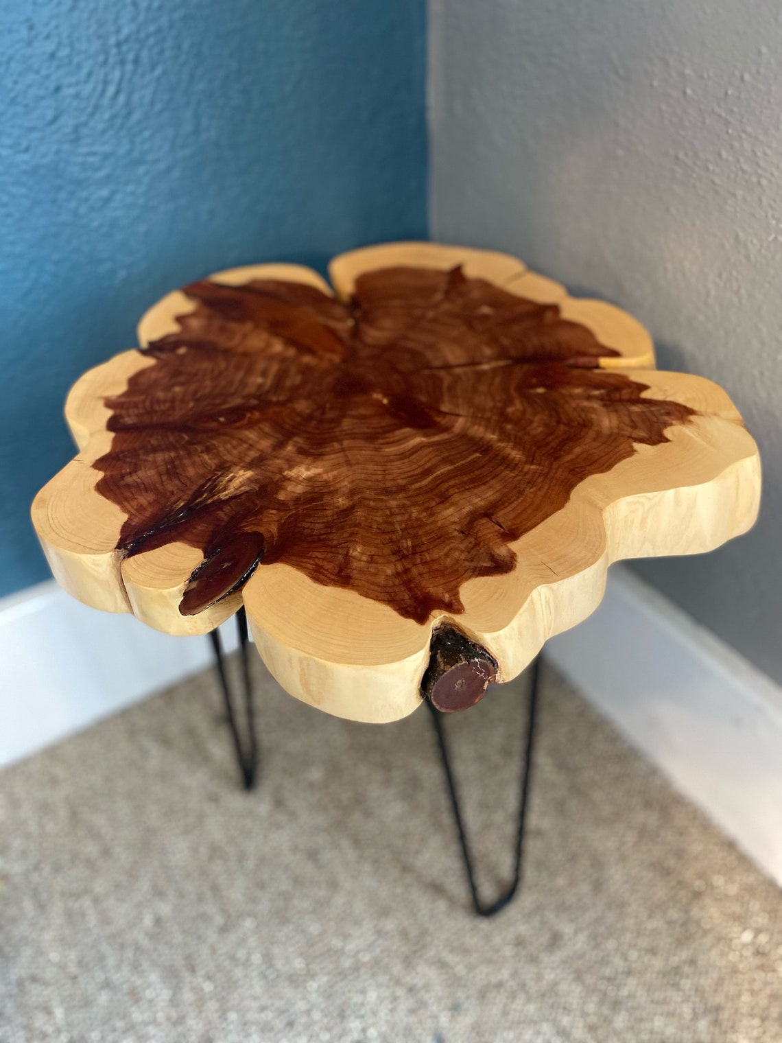 Red Cedar End Table/plant Stand/accent Table With Hairpin Legs Etsy