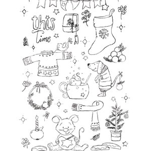 Arkivera "den här gången" julmålarbild för att skriva ut, färglägga, pyssla, scrapbooka, måla,