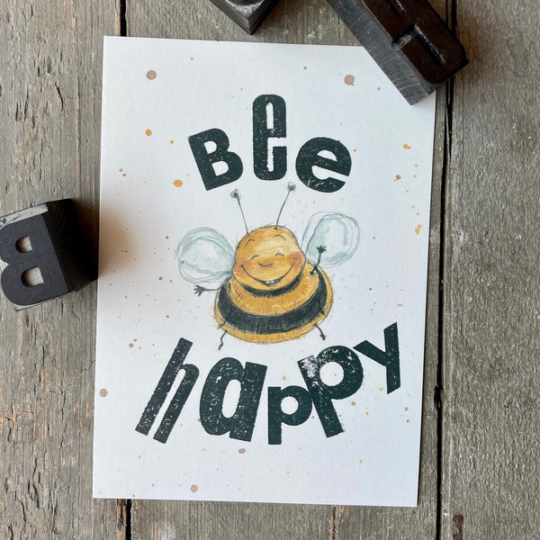 Postkarte "bee happy"