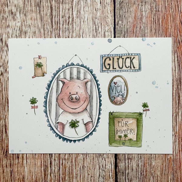 Postkarte "Glücksschweinchen"