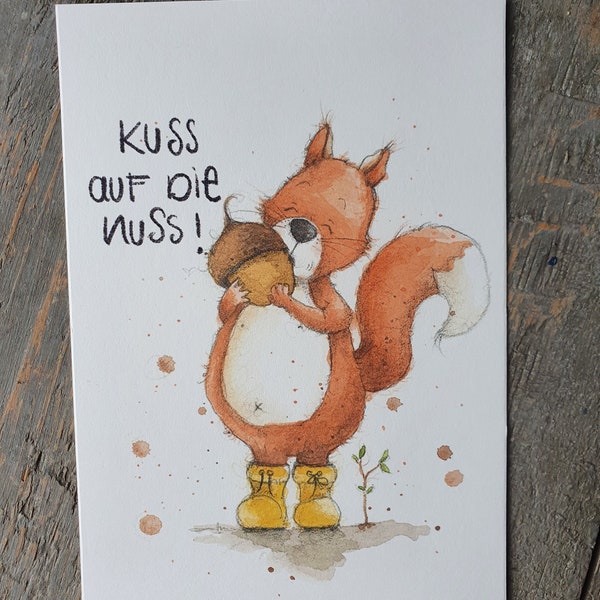 Postkarte „Kuss auf die Nuss“