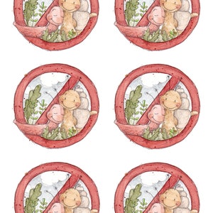 Pode incluir: Seis sinais de proibição vermelhos e brancos com uma ilustração de desenho animado de dois caracóis abraçando-se dentro de cada sinal.