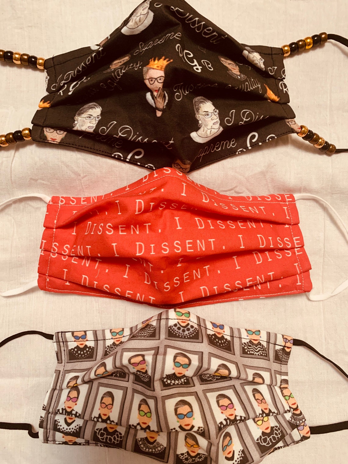 Face Mask RBG Red I Dissent text print Cotton USA collectible Etsy