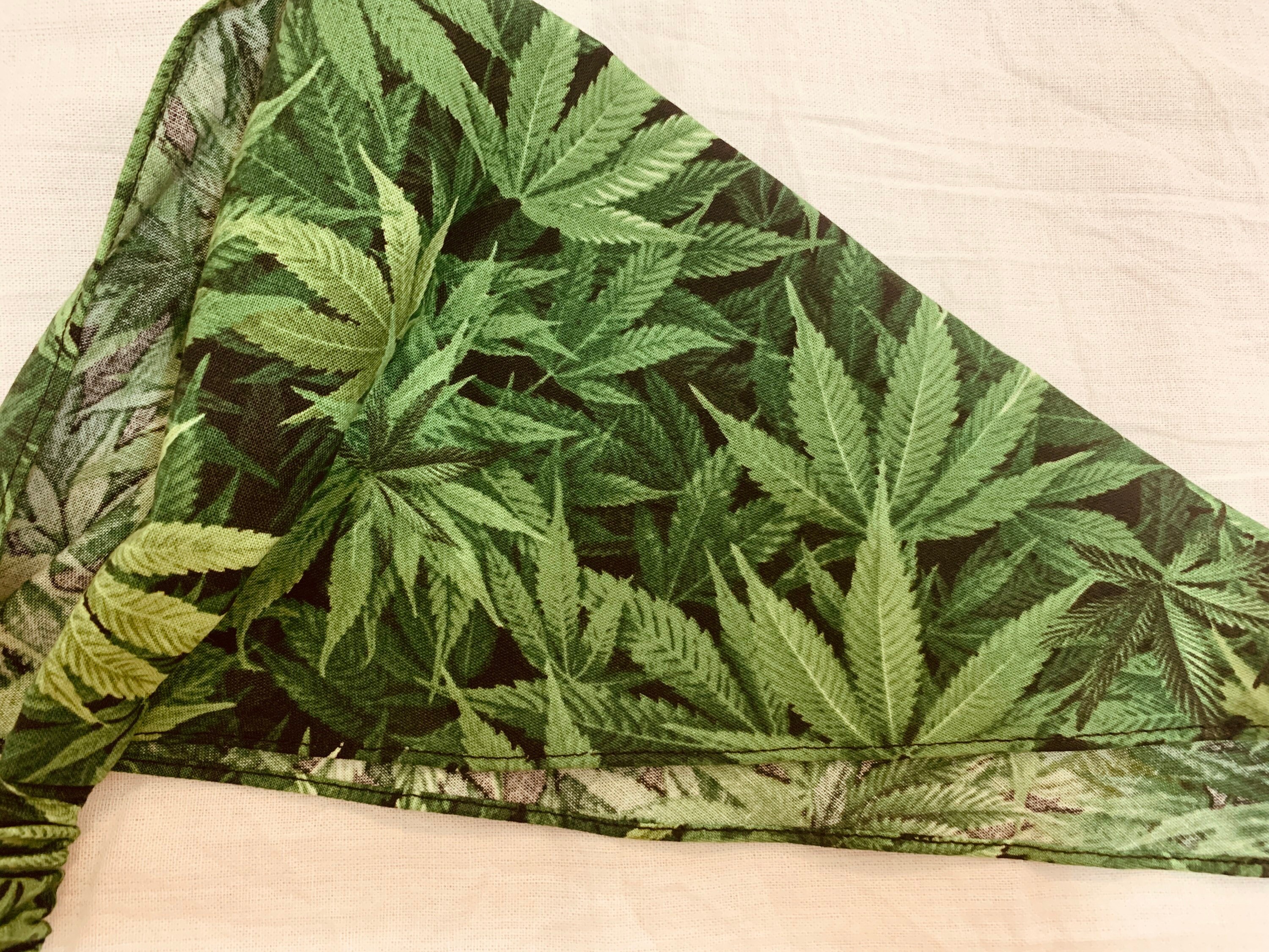 Head Scarf Canabis Marijuana green print multi Cotton print | Etsy