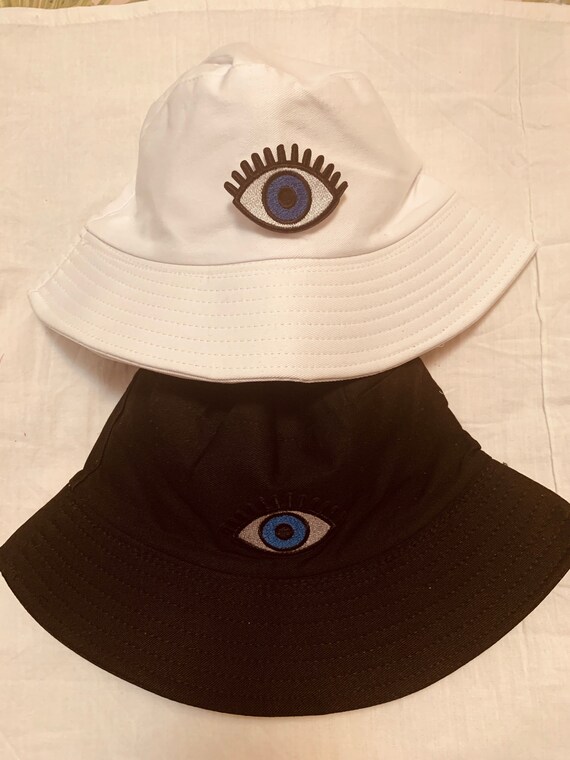Bucket hat white cap eye patch unisex twill fun gift it 1970s Etsy