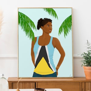 Saint Lucia Art, Saint Lucian Woman, Gicleé Art Prints, Wall Art, Saint Lucian Flag, Black Female Artist, Housewarming Gift, Apartment Gift