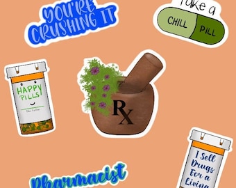 Pharmacy Stickers for laptops and journals, medical stickers funny, pharmacy student gift, cute stickers kawaii, pharmacist stickers