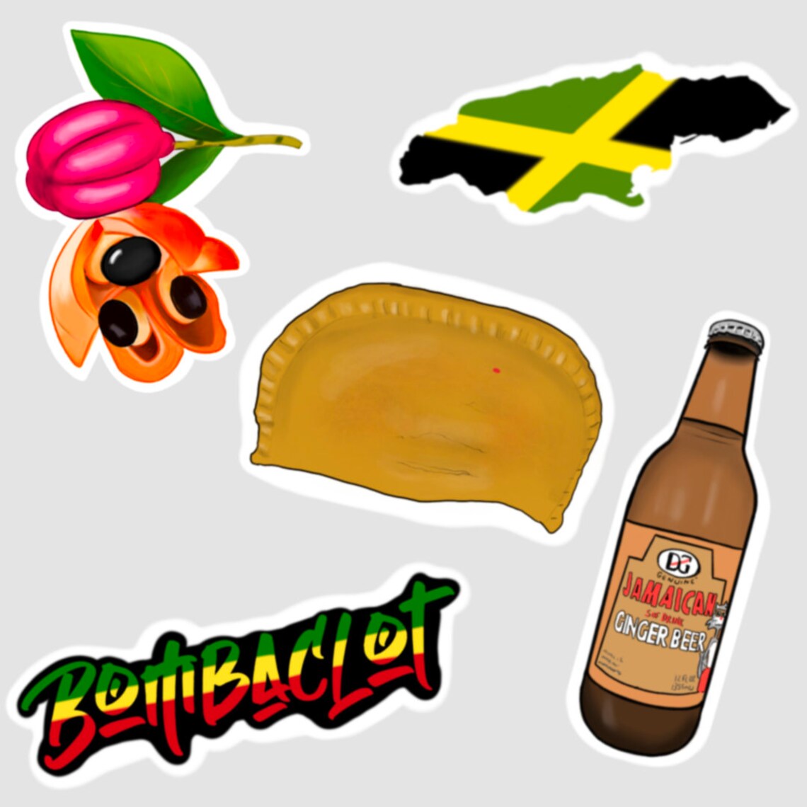 Jamaican Sticker Pack, Jamaican Pride, Beef Patty Stickers, Ackee