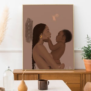 Mother and Child Wall Art Print, Gicleé Quality Art Prints, Mother and Child Nursery, Black Mother and Child Art, Gift for New Mom