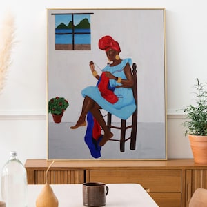 Arte Haitiana, Catherine Flon, Impressão de Pintura Acrílica | Dia da Bandeira Haitiana, Haiti, Presente para Nova Casa