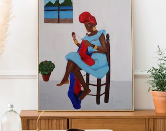 Haitian Art, Catherine Flon, Acrylic Painting Print | Haitian Flag Day, Haiti, Gift for New Home