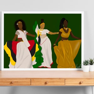 Arte inspirada na Guiana, impressões de arte de qualidade Gicleé, arte de parede de mulher negra, bandeira da Guiana, artista de mulher negra, novo presente de apartamento para guianense