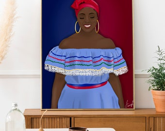 Haitian Art, Gicleé Quality Art Prints, Black Woman Wall Art, Haitian Flag, Haitian Female Artist, Housewarming Gift, Apartment Gift