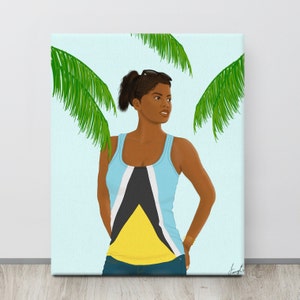 Saint Lucia Art Prints, Canvas Art Prints, Black Woman Saint Lucia Wall Art, Saint Lucian Flag, Housewarming Gift for Saint Lucian