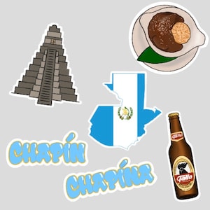 Pack d’autocollants Guatemala, Fierté guatémaltèque, Autocollant Pepián de Pollo, Autocollant Tikal, Autocollant Chapína y Chapín, Résistant à l’eau