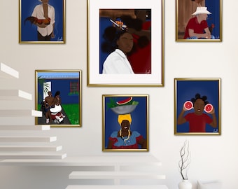 Haitian Art Prints Set, Caribbean Gallery Wall Art (Digital Download)